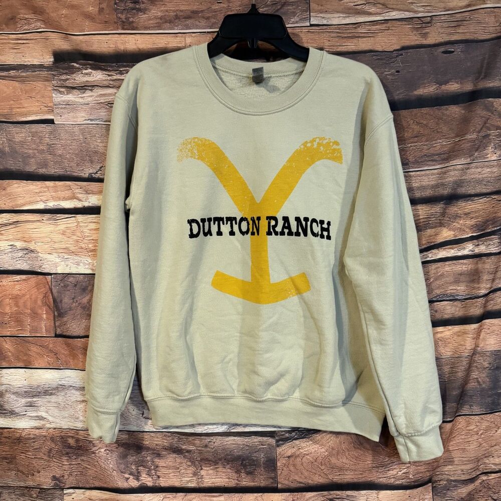 Gildan Dutton Ranch Yellowstone TV Show Crewneck Sweatshirt Men's Beige Small